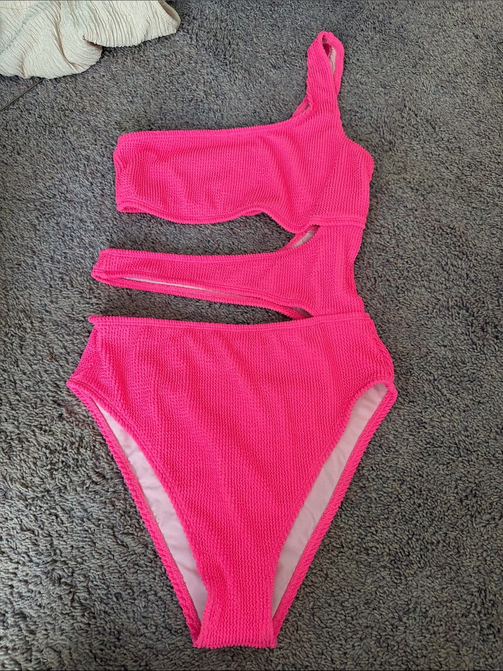 One-Shoulder Cutout Hot Pink Women’s Swim One-Piece